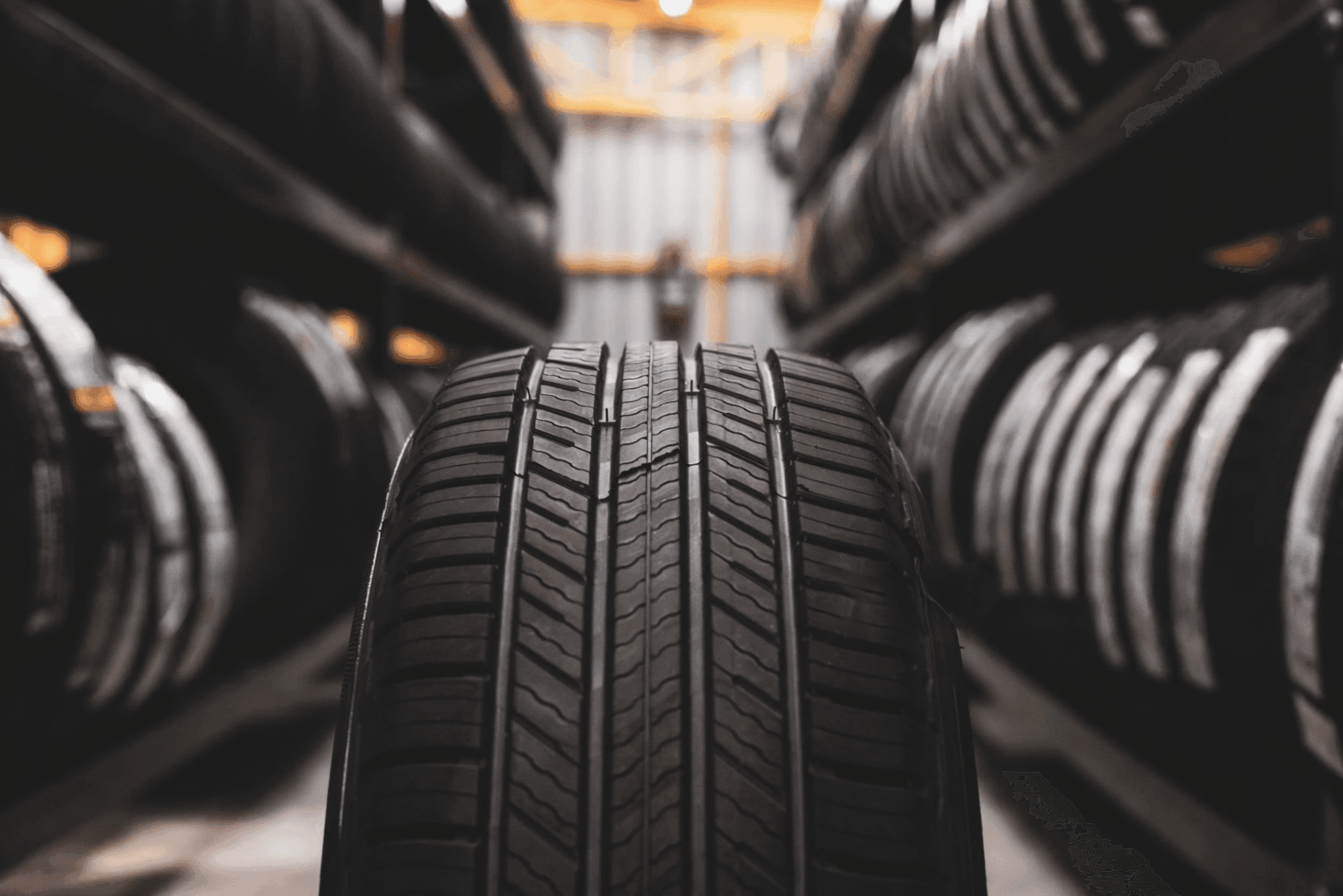 Car workshop with tires